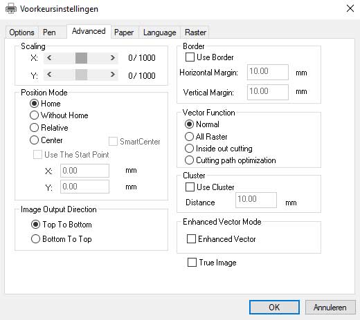 GCC C180II driver laser advanced settings