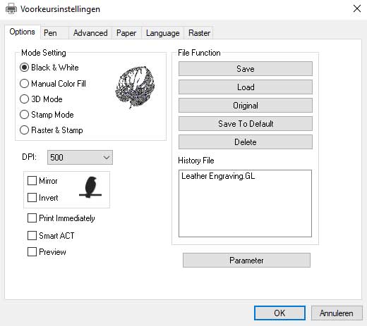 GCC C180II driver basis instellingen