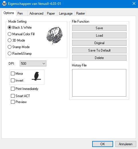 GCC Venus options driver instellingen